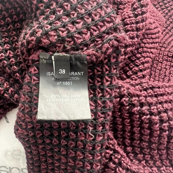 Isabel Marant Maroon Purple Open Knit Linen Blend V-Neck Sweater Size 38‎ / US 6 - Picture 11 of 12